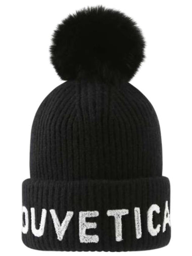 Esquilo Pom Pom Detail Rib Knit Beanie Black - DUVETICA - BALAAN 1