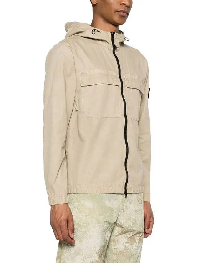 Old Effect Brushed Organic Cotton Canvas Hooded Overshirt Regular Fit 8015106WN V0195 - STONE ISLAND - BALAAN 3