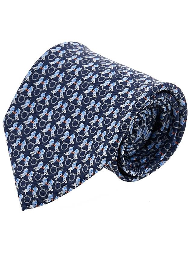 Hoopoe Print Silk Tie Navy - SALVATORE FERRAGAMO - BALAAN 10