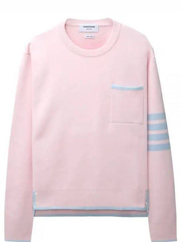 Milano Stitch 4-Bar Boxy Crew Neck Pullover Knit Top Pink - THOM BROWNE - BALAAN 1