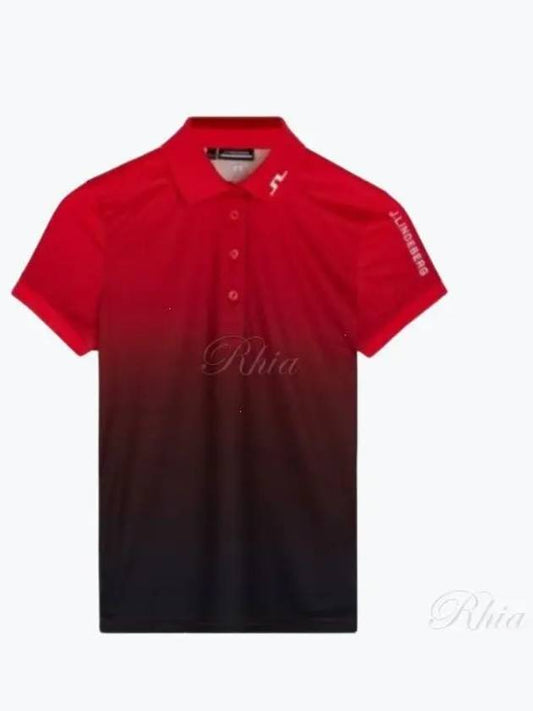 Women's Tour Tech Print Short Sleeve Polo Shirt Red - J.LINDEBERG - BALAAN 2