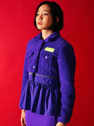 Faux Shearling Detachable Skirt Trucker Jacket Purple - C.O.M.E - BALAAN 1