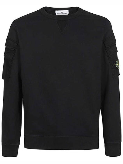 Garment Dyed Double Pocket Brushed Cotton Fleece Sweatshirt Black - STONE ISLAND - BALAAN 2