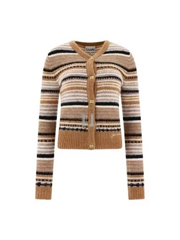 Striped Soft Wool Knit Cardigan Brown - GANNI - BALAAN 2