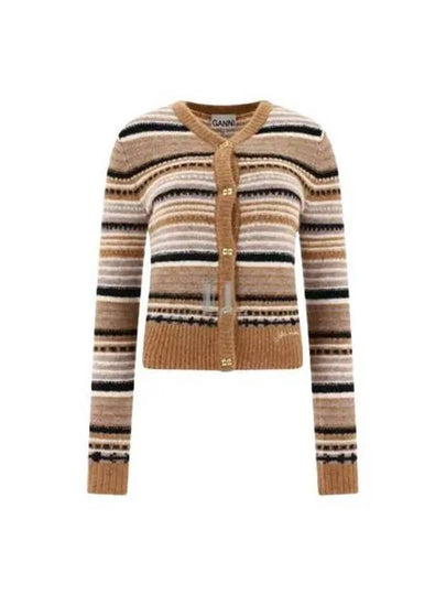 Striped Soft Wool Knit Cardigan Brown - GANNI - BALAAN 2