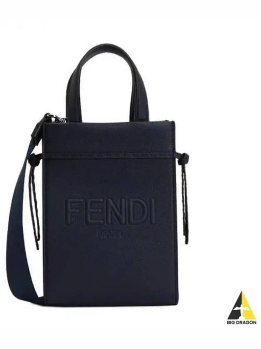 Mini Logo Leather Tote Bag Navy - FENDI - BALAAN 2