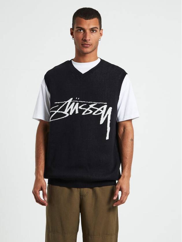 Smooth Stock Logo Knit Vest Black - STUSSY - BALAAN 2