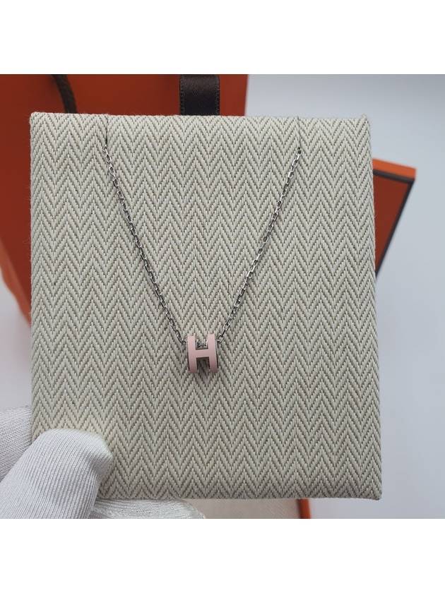 Mini Pop H Pendant Silver Necklace Rose Dragee - HERMES - BALAAN 6