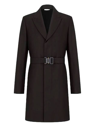 logo buckle wool single coat black - DIOR - BALAAN.