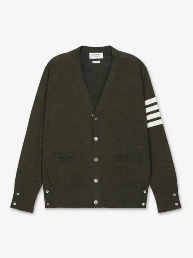 Men's Sustainable Classic Diagonal Wool Cardigan Dark Green - THOM BROWNE - BALAAN 2