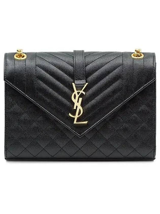 Gold Matelass Grain De Poudre Envelope Medium Shoulder Bag Black - SAINT LAURENT - BALAAN 2