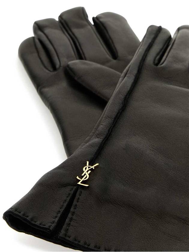 Cassandre Leather Gloves Black - SAINT LAURENT - BALAAN 3