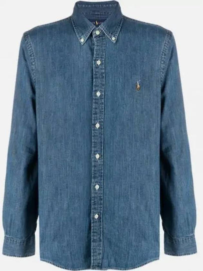 Pony Logo Denim Slim Fit Long Sleeve Shirt Blue - POLO RALPH LAUREN - BALAAN 2