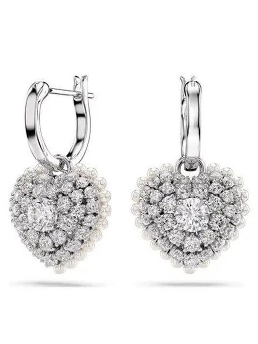 Hyperbola Heart Crystal Pearl Drop Earrings Silver - SWAROVSKI - BALAAN 2