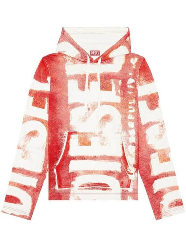 Watercolour-Effect Logo Print Drawstring Hoodie Red - DIESEL - BALAAN 1