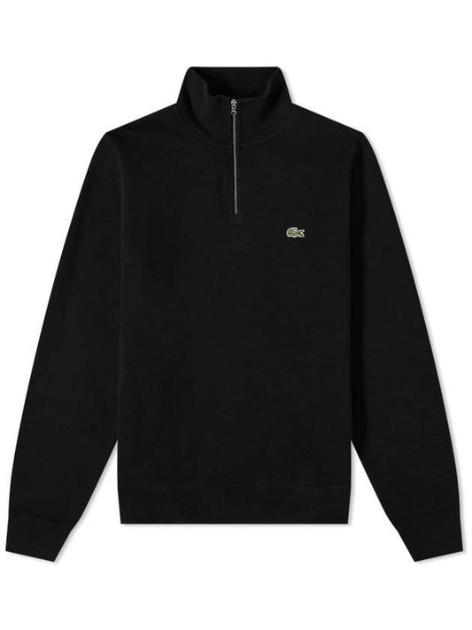 Logo Half Zip Up Cotton Sweatshirt Black - LACOSTE - BALAAN 1