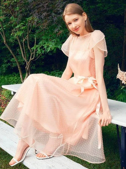 DAISY See through Petal sleeve Lace dress peach pink - AME - BALAAN 2