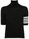 4 Bar Relaxed Fit Fine Merino Wool Turtleneck Black - THOM BROWNE - BALAAN 2