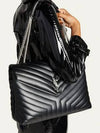 Lulu Chain Quilted Silver Logo Large Shoulder Bag Black - SAINT LAURENT - BALAAN.