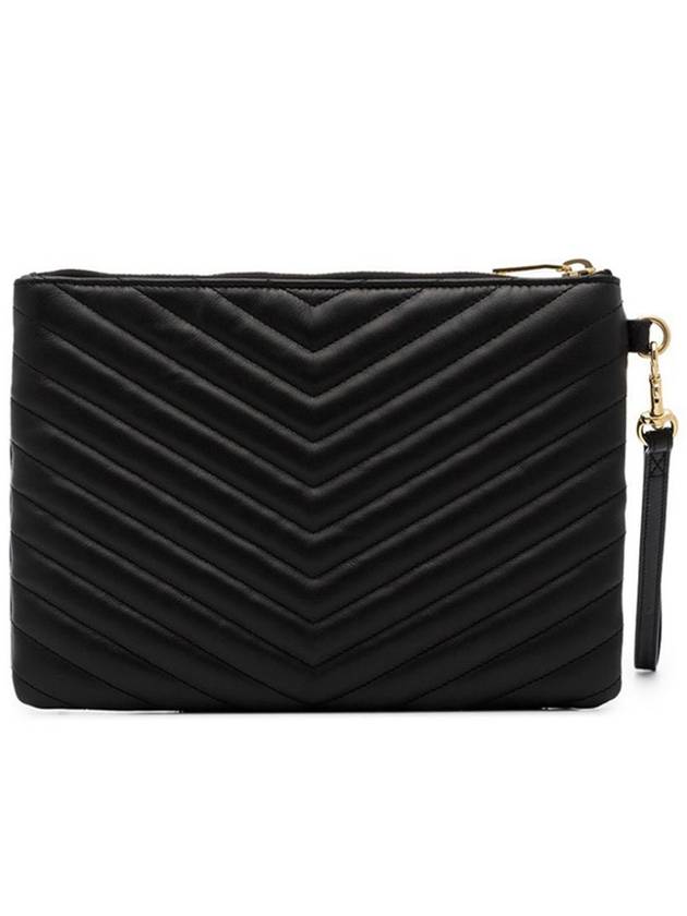 Matelasse Monogram Logo Strap Clutch Bag Black - SAINT LAURENT - BALAAN 4