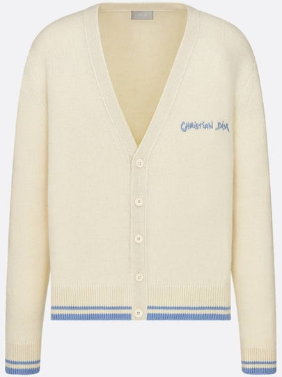 Embroidered Tag Logo Cardigan Beige - DIOR - BALAAN 2