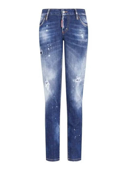 Women s Painted Washed Denim Pants JENNIFER Dark Blue - DSQUARED2 - BALAAN 1