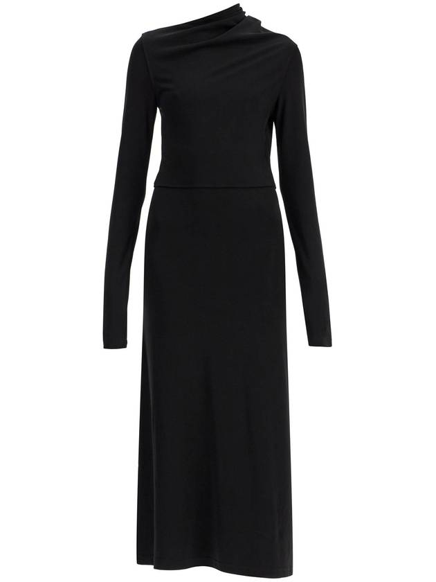 long draped dress with wide neckline in black, long sleeve, slim fit to ankle - TOTEME - BALAAN 1