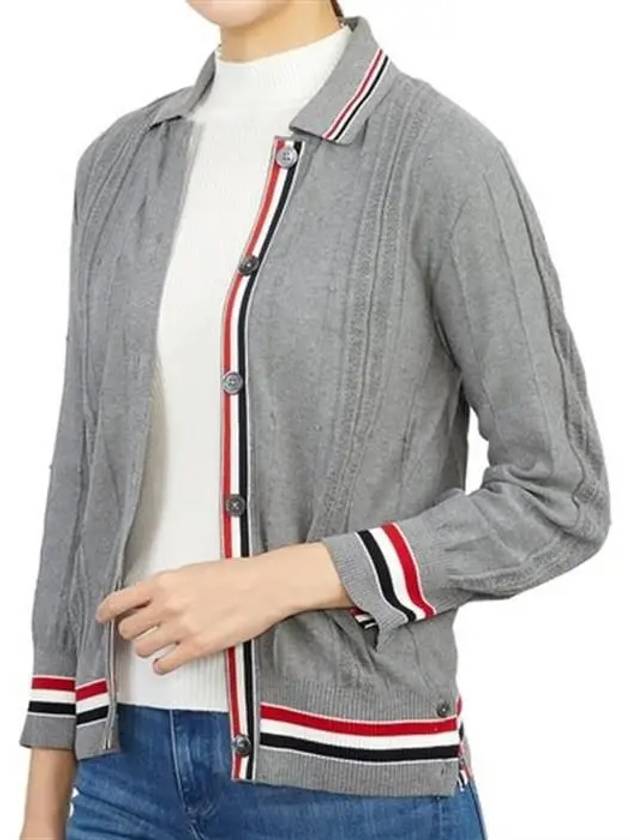 High Twist Cotton Stripe Polo Cardigan Grey - THOM BROWNE - BALAAN 3