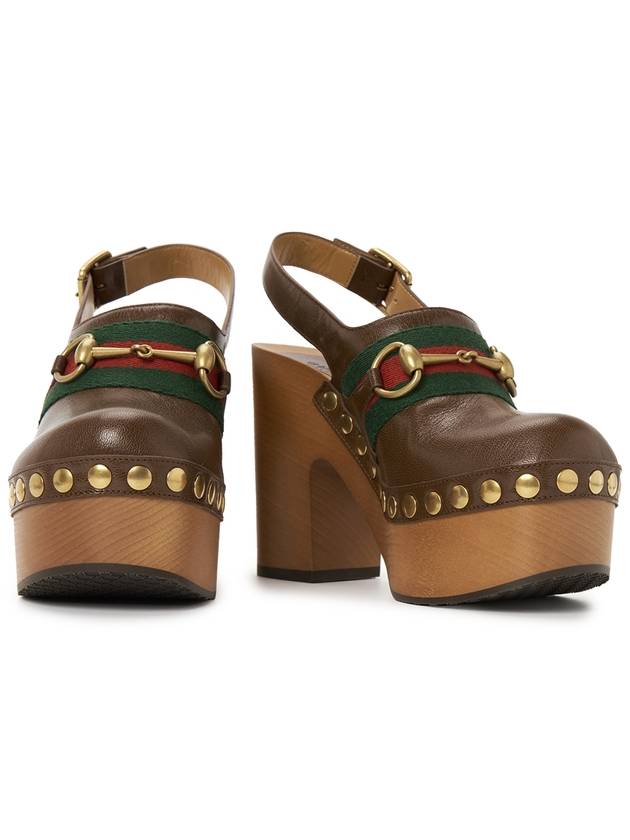 Horsebit Sandals Heel Brown - GUCCI - BALAAN 4