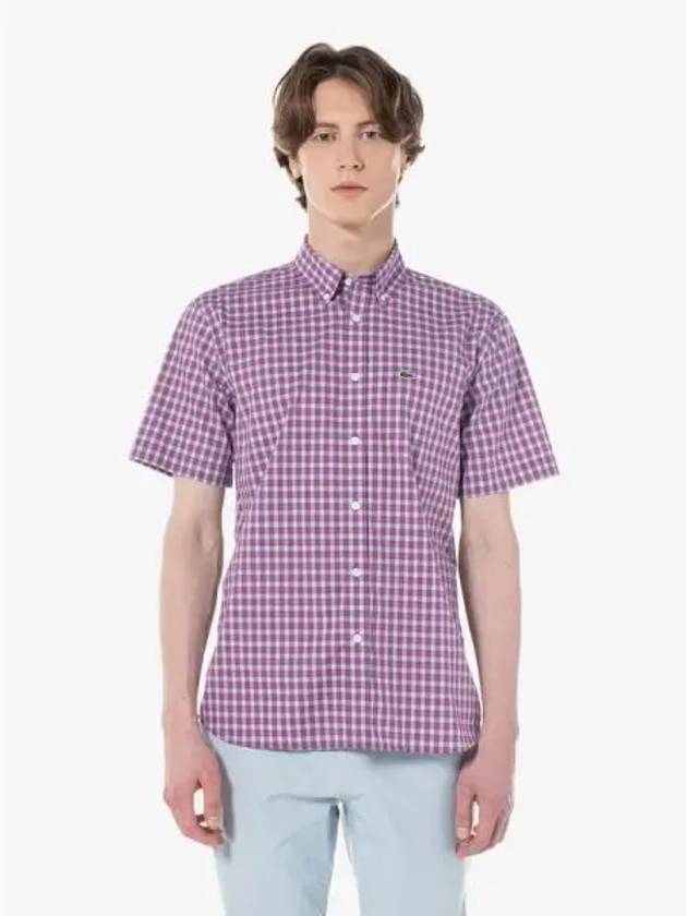 Men s short sleeved poplin check shirt CH0744 54G INY domestic product GQ2N24031292854 - LACOSTE - BALAAN 1