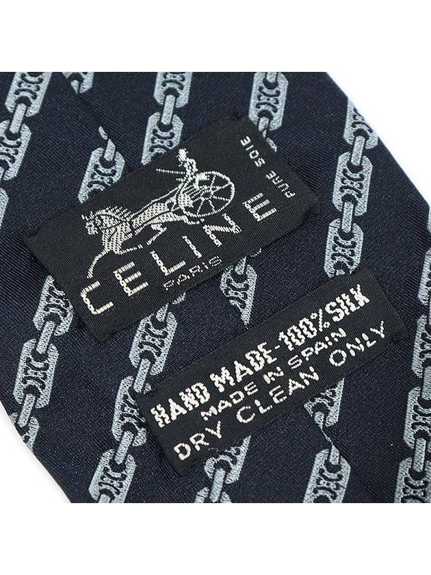 100 Silk Navy Triope Logo Chain Pattern Tie - CELINE - BALAAN 6