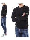 Garment Dyed Double Pocket Brushed Cotton Fleece Sweatshirt Black - STONE ISLAND - BALAAN 2