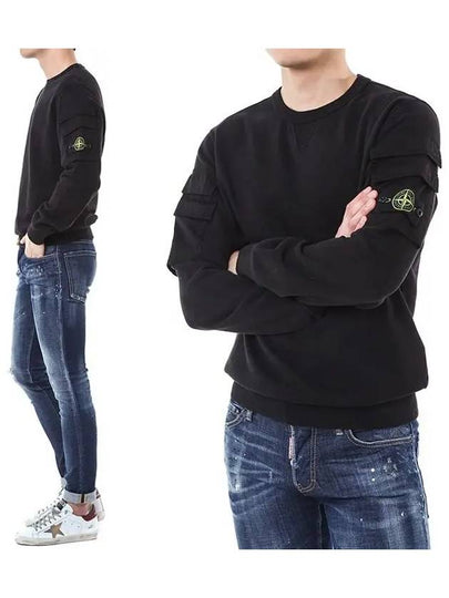 Garment Dyed Double Pocket Brushed Cotton Fleece Sweatshirt Black - STONE ISLAND - BALAAN 2