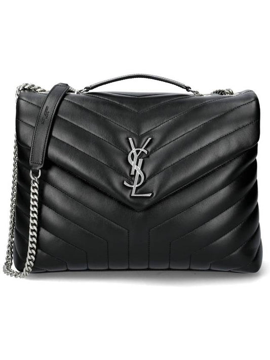 Silver Monogram Loulou Matelasse Y Leather Medium Shoulder Bag Black - SAINT LAURENT - BALAAN 2