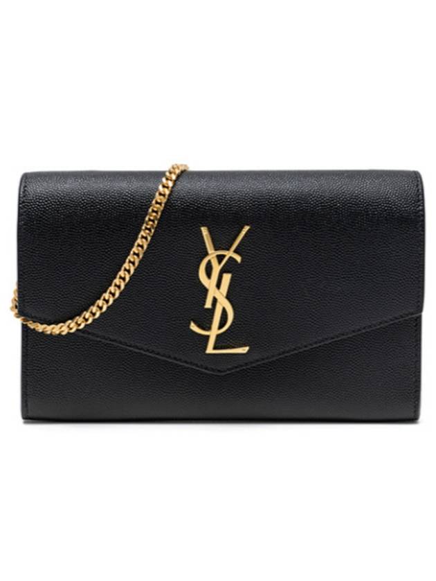 Monogram Uptown Chain Embossed Leather Long Wallet Black - SAINT LAURENT - BALAAN 3