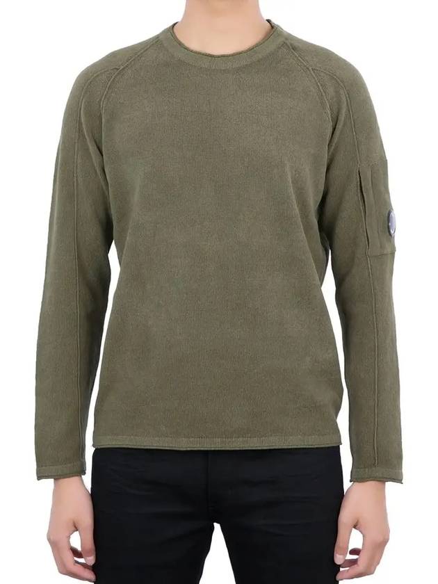 Men's Lens Wappen Crew Neck Knit Top Khaki - CP COMPANY - BALAAN 3