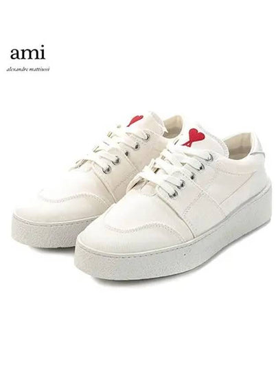 Heart Embroidered Denim Low-Top Sneakers White - AMI - BALAAN 2