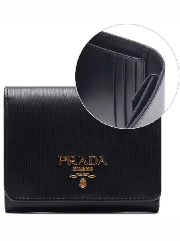 Vitello Gold Hardware Logo 3-fold Wallet Black - PRADA - BALAAN 2