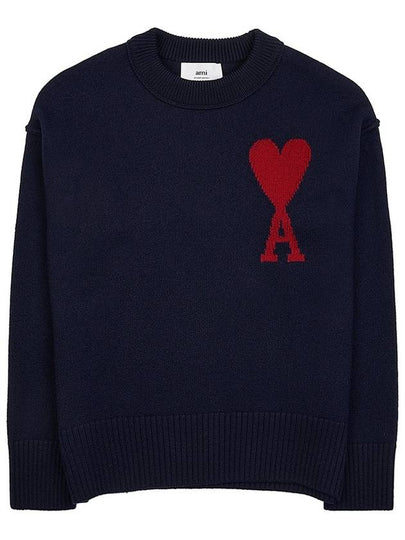 Big Heart Logo Wool Knit Top Navy - AMI - BALAAN 2