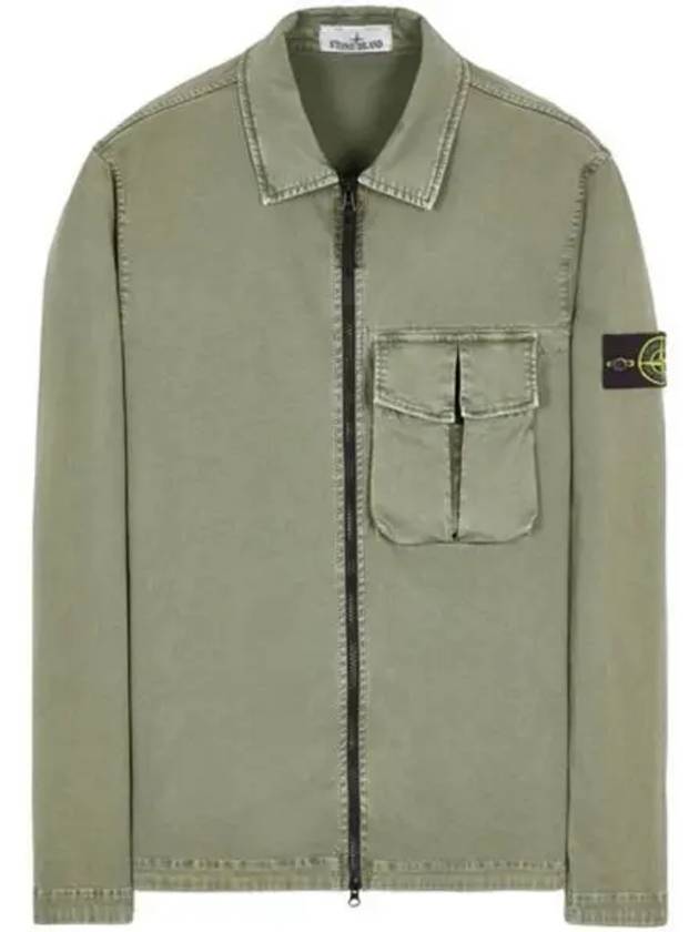 Garment Dyed Stretch Cotton Overshirt Jacket Sage Green - STONE ISLAND - BALAAN 2