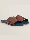 Izmir Calfskin Slippers Navy Brown - HERMES - BALAAN.