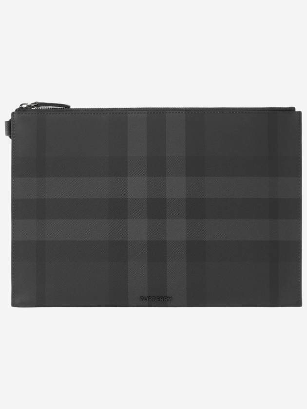 Check Large Zip Pouch Clutch Bag Charcoal - BURBERRY - BALAAN 2