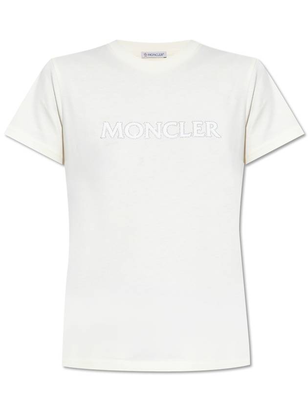 Rhinestone Logo Short Sleeve T Shirt White - MONCLER - BALAAN 2