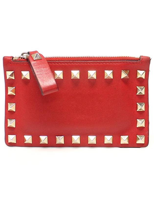 SW2P0548BOL Red Calfskin Rockstud Zipper Card Case Wallet - VALENTINO - BALAAN 1