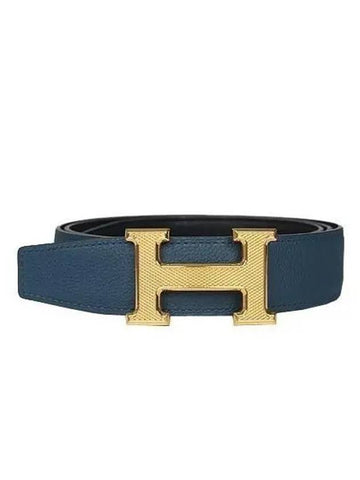 H gold buckle black blue double sided men s belt 33 35 - HERMES - BALAAN 1