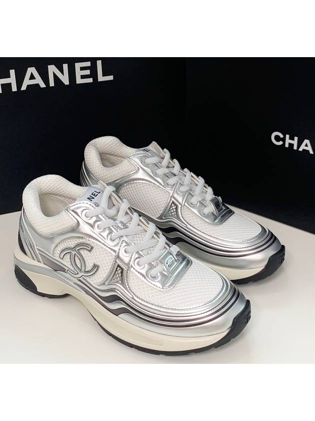 Fabric Laminated Low Top Sneakers Silver - CHANEL - BALAAN 2