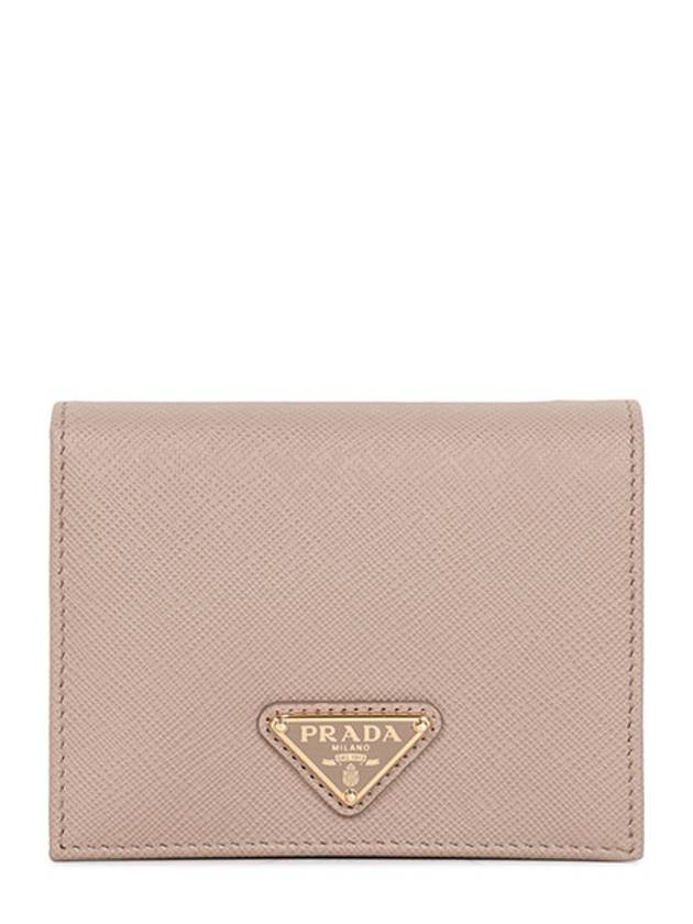 Gold Hardware Triangle Logo Saffiano Half Wallet Pink Beige - PRADA - BALAAN 2