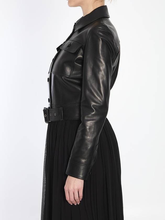 Leather Cropped Jacket - SAINT LAURENT - BALAAN 3