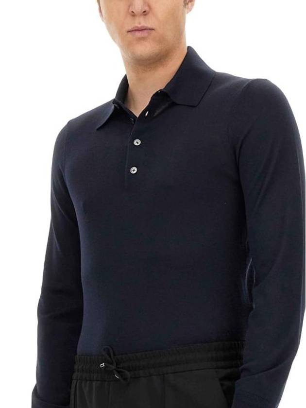 Long Sleeve Knit Polo Shirt Navy - TOM FORD - BALAAN 5