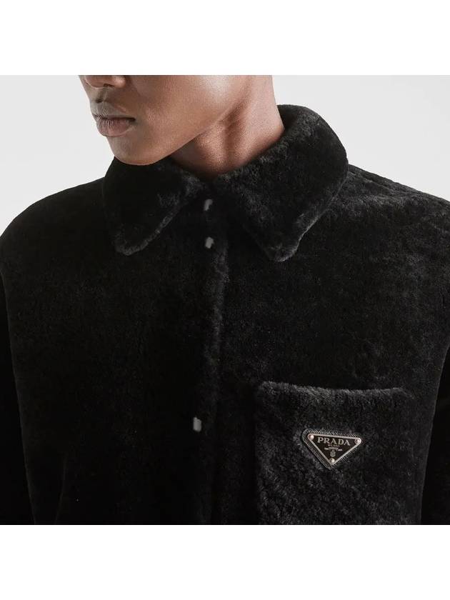 Triangle Logo Reversible Gabardine Shearling Coat Black - PRADA - BALAAN 5